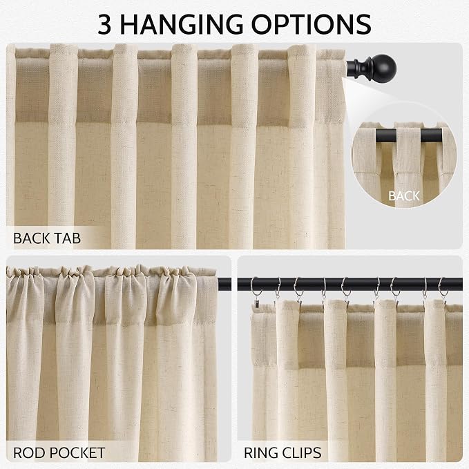 Nanspring Tan Linen Curtains 63 Inches Long
