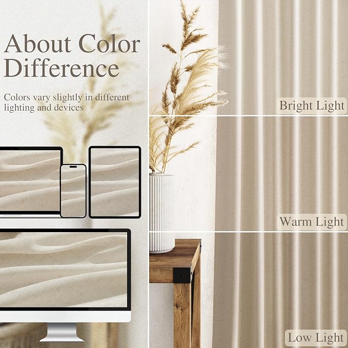 Birch Beige Linen Curtains 132 Inch Length