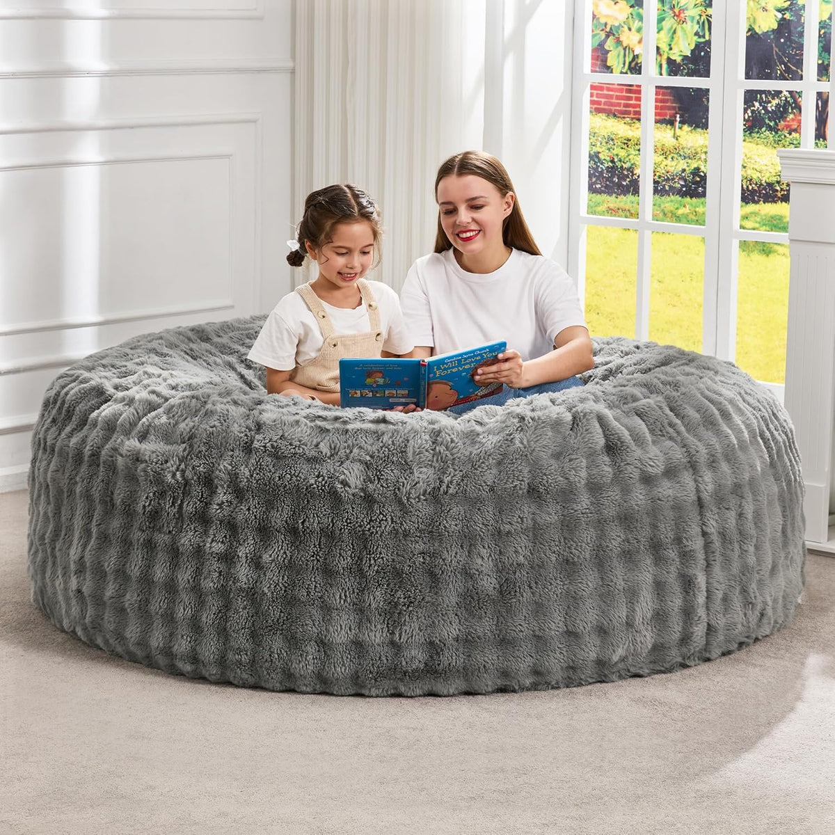 Hobestluk Bean Bag Chairs 6ft Beanbag Chair with Filler Adult Bean Bags with Fluffy & Machine Washable Cover, Giant Bean Bag Chairs for Adults (Grey, 6FT-70" x 70" x 15")