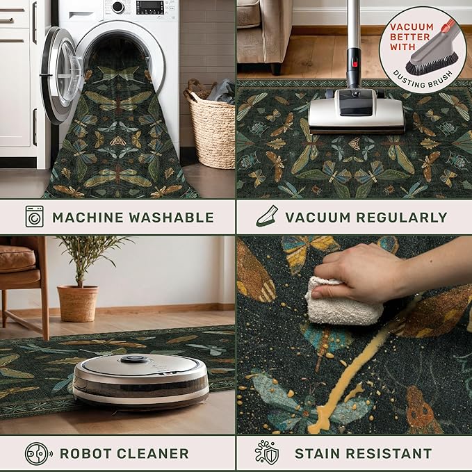 6x8 Dark Green Washable Dining Room Rug