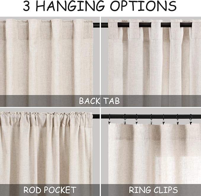 Nanspring Beige Extra Long Curtain 130 inches Long 2 Panels Set