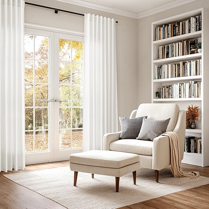 Nanspring Beige White Linen Curtains