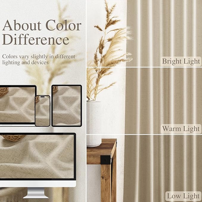 Eggshell Beige Linen Curtains for Living Room 100 Inches Long Light Filtering