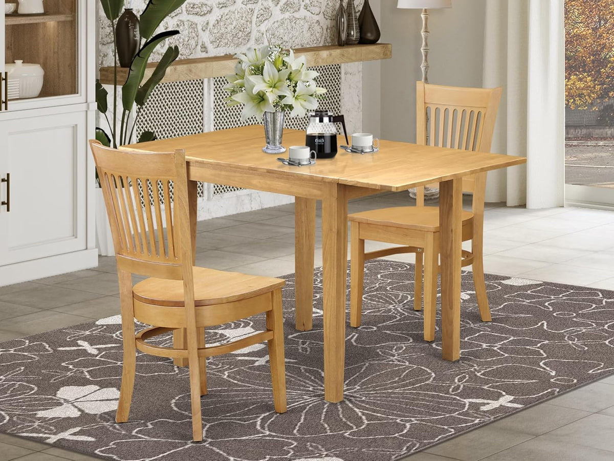 East West Furniture NDVA3-OAK-W 3 Piece Modern Dining Table Set Contains a Rectangle Wooden Table with Dropleaf and 2 Dining Chairs, 30x48 Inch, Oak