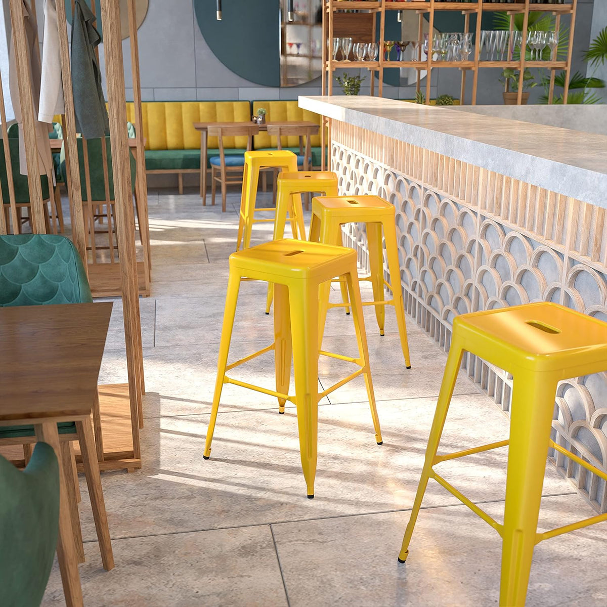 Flash Furniture Commercial Grade 30" High Backless Yellow Metal Indoor-Outdoor Barstool with Square Seat