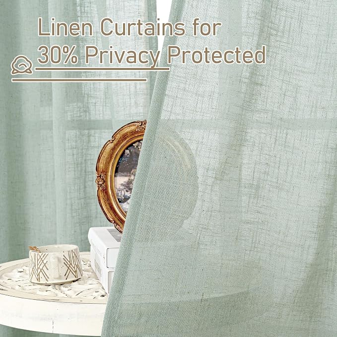 LAMIT 48 Inch Short Window Linen Curtains, Light Filtering Panels Back Tab and