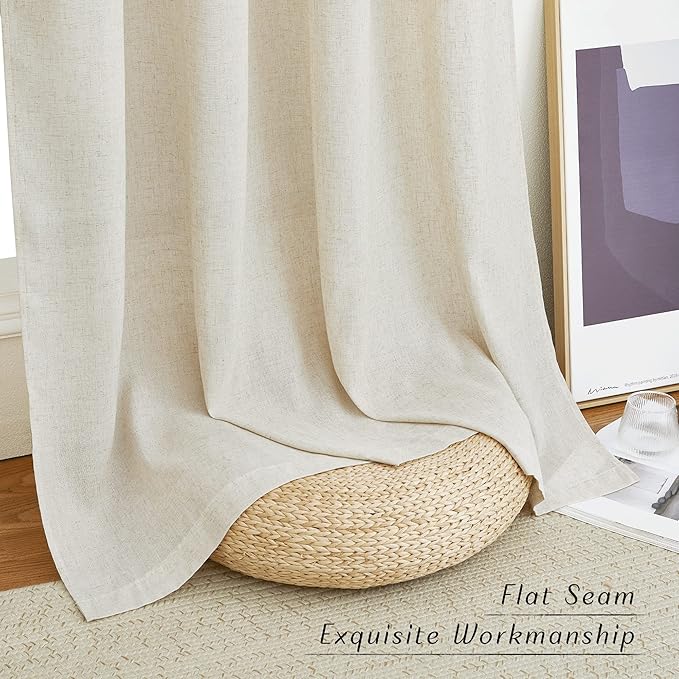 NICETOWN Thick Linen Blend Curtains Flax Textured
