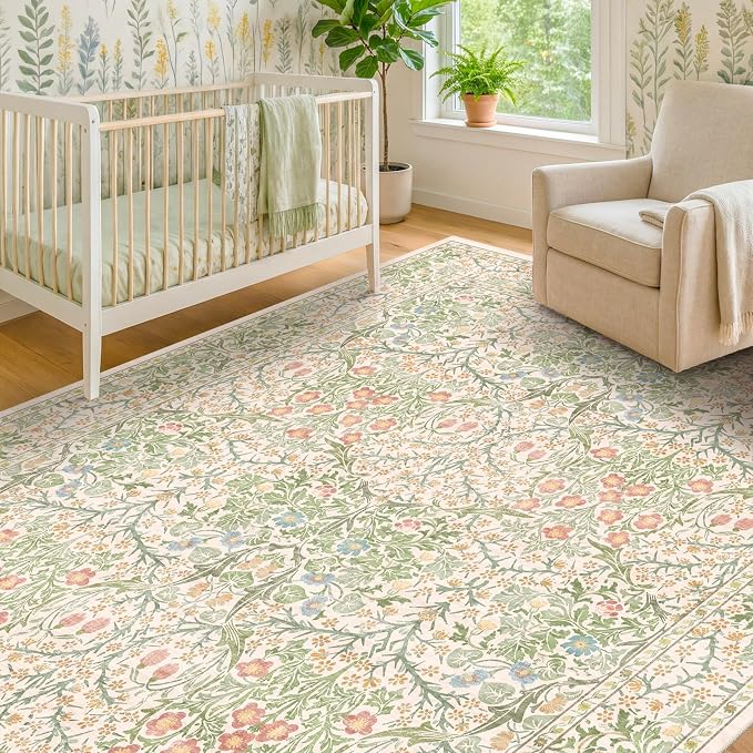 Beige Green 6x9 Washable Area Rugs