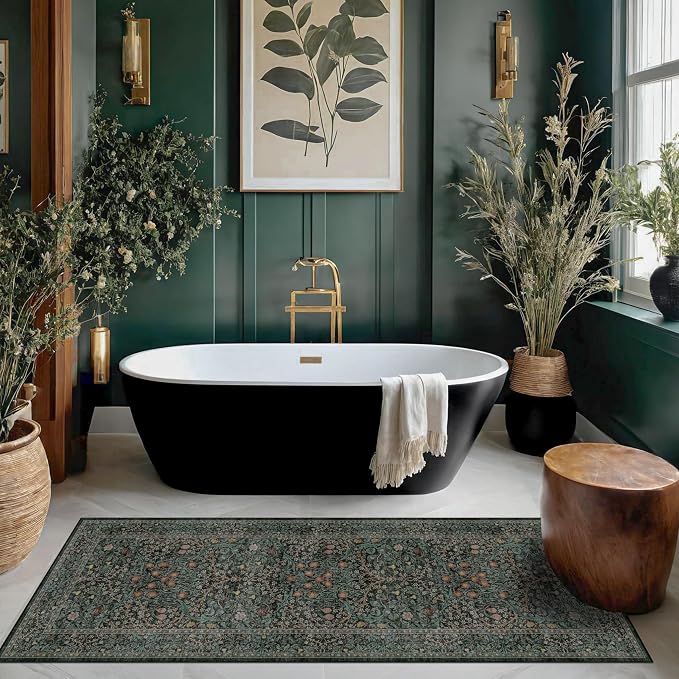 Dark Green 2x5 Runner Rug Non Slip Washable