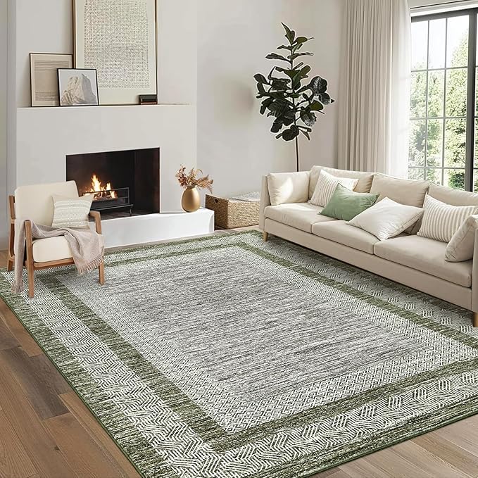 GarveeHome Modern Geometric Area Rug 5x7 Distressed Bordered Rug Washable Non