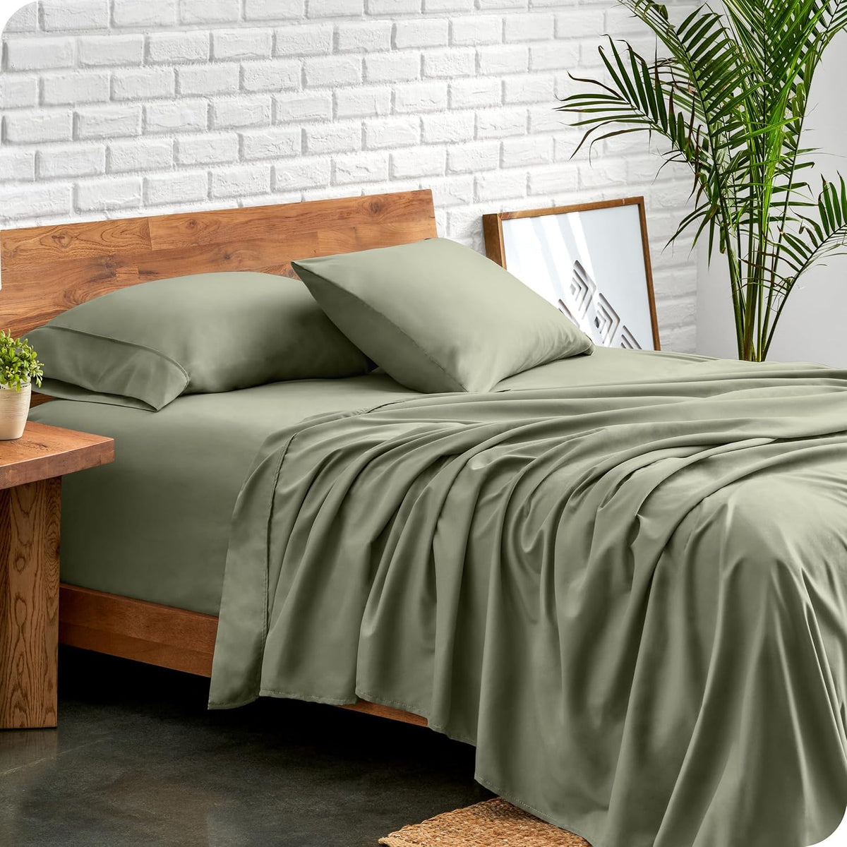 Bare Home Full Sheet Set - Luxury 1800 Ultra-Soft Microfiber Full Bed Sheets - Double Brushed - Deep Pockets - Easy Fit - 4 Piece Set - Bedding Sheets & Pillowcases (Full, Sage)