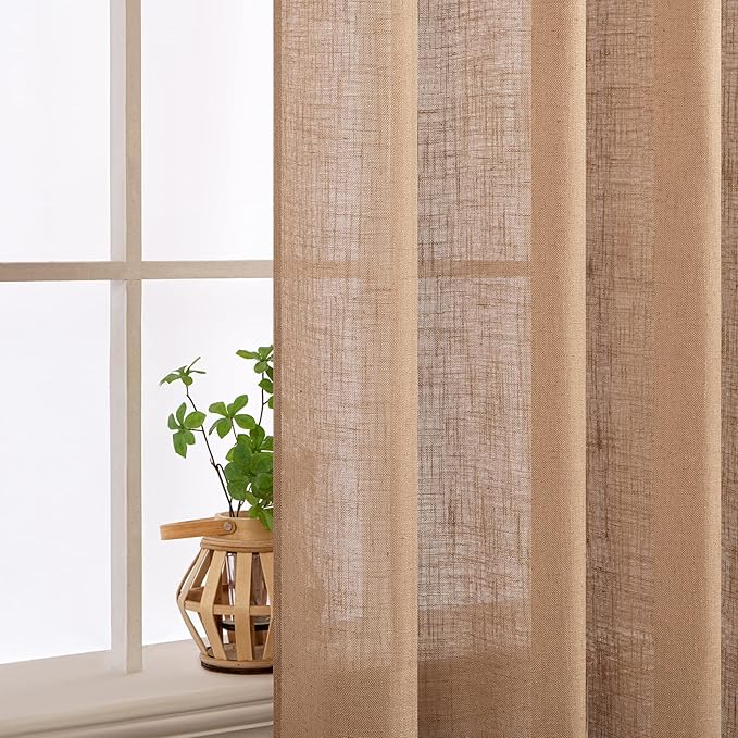 MIULEE Light Brown Linen Curtains 63 Inch Length 2 Panels