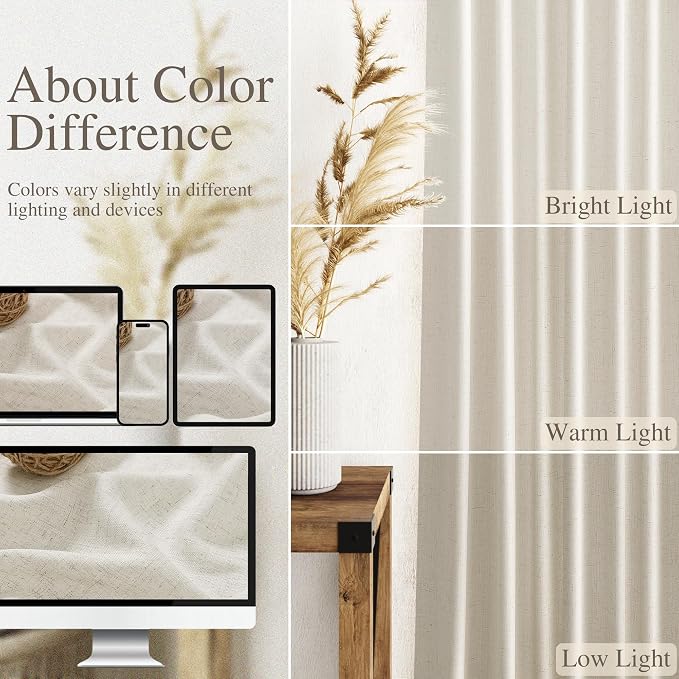 Nanspring Mousse White Linen Curtains 96 Inches Long
