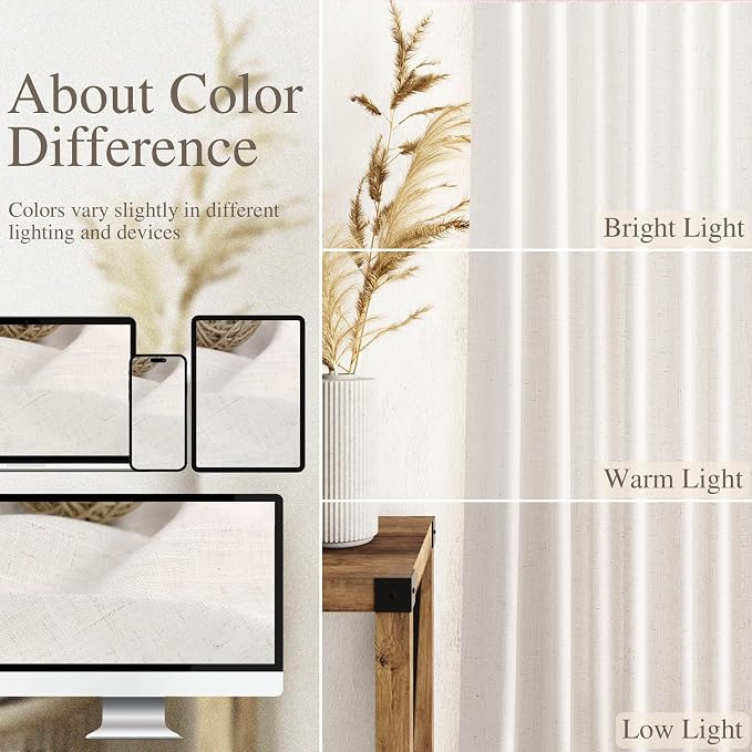 Ivory White Linen Curtains 102 Inches Long