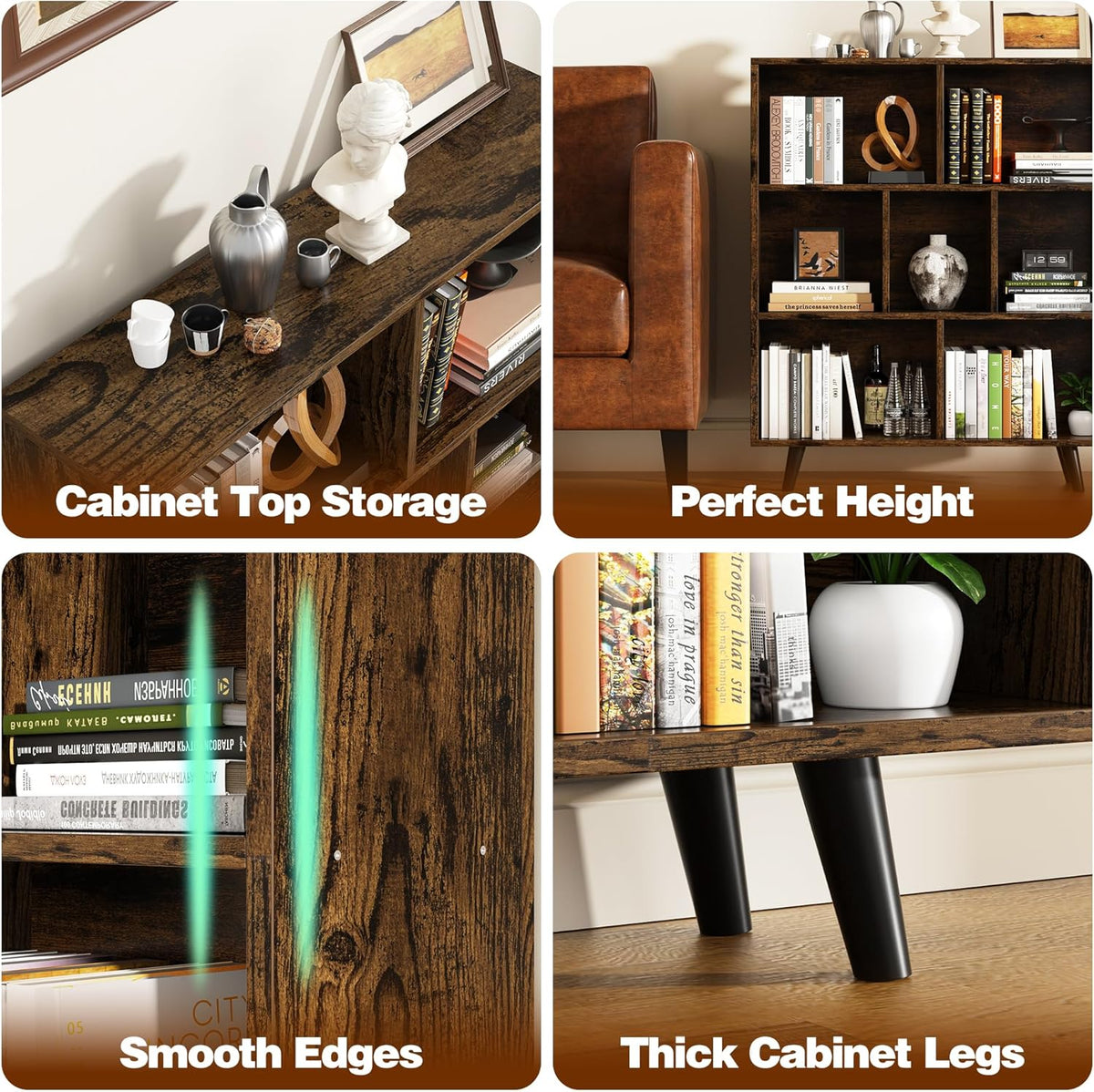 Shintenchi Cube Storage Organizer, 3 Tier Mid-Century Bookcase with Legs Cubeicals Retro Wood Organizer Storage Bookcase, Freestanding Open Book Shelves for Bedroom,Living Room,Office(Brown)