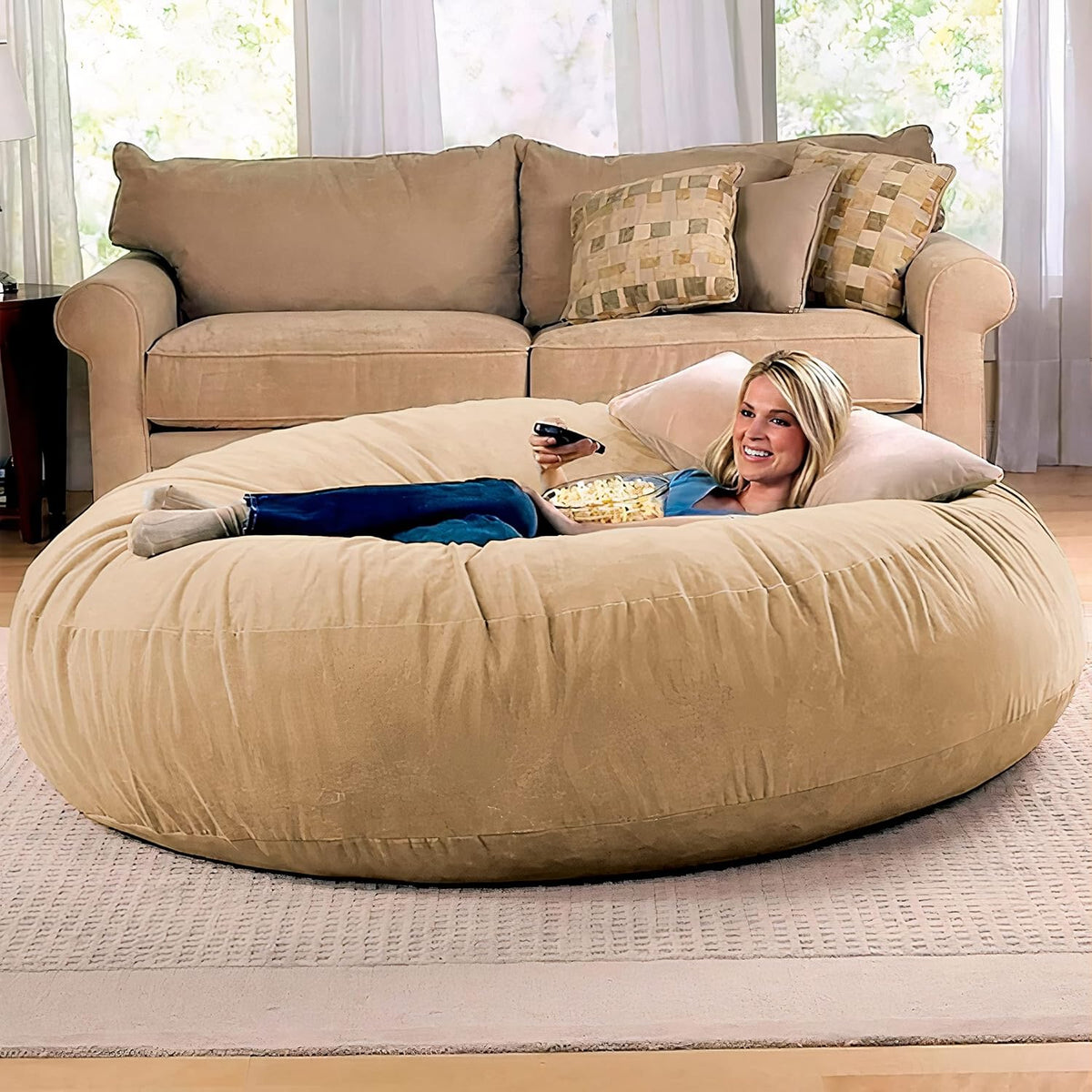 Jaxx 6 Foot Cocoon - 2-in-1 Convertible Bean Bag Bed & Large Bean Bag Chair for Adults, Camel