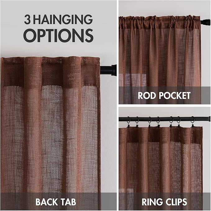 MIULEE Chocolate Brown Linen Curtains 84 Inch Length
