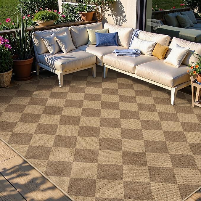 Lahome Colette Checkered Easy Jute 6x9 Rug, Large Rugs