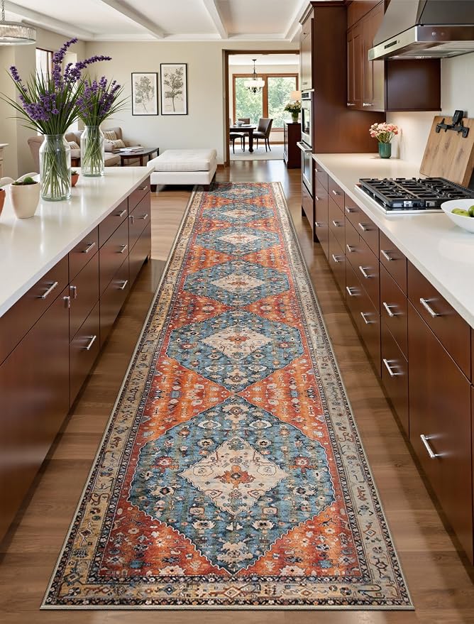 SERISSA Runner Rug for Hallways, Extra Long Boho Rug Ultra Soft Vintage Tribal