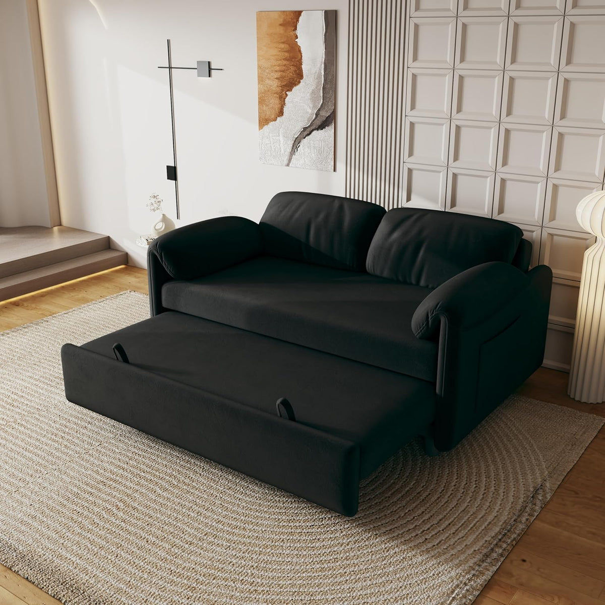 ERYE 3 in 1 Loveseat Sofa Convertible Sleeper Sofabed,Functional Recliner Daybed Love Seat Sofa&Couch W/Pull Out Couch Bed, Reclining Backrest and Pillows Armrests for Office Apartment RV Living Room