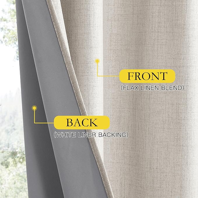 NICETOWN Brich Vintage Open Linen Weave Flax Thermal Curtains, 100% Blackout