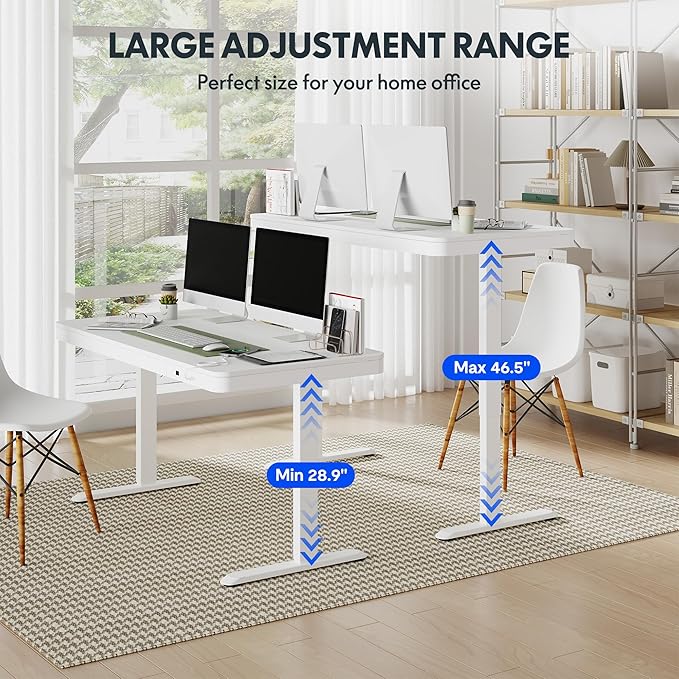 FLEXISPOT 55" White Electric Standing Desk with Drawers, Quick Assembly Home Office Sit Stand Desk with Storage, USB Charging, Computer Desk for Home Office (White Top + Adjustable Frame, Comhar)