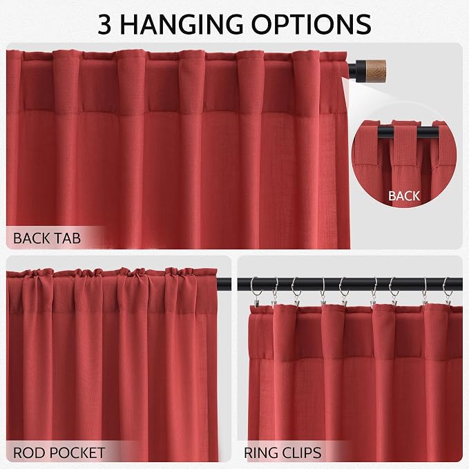 Christmas Red Linen Curtains 90 Inches Long