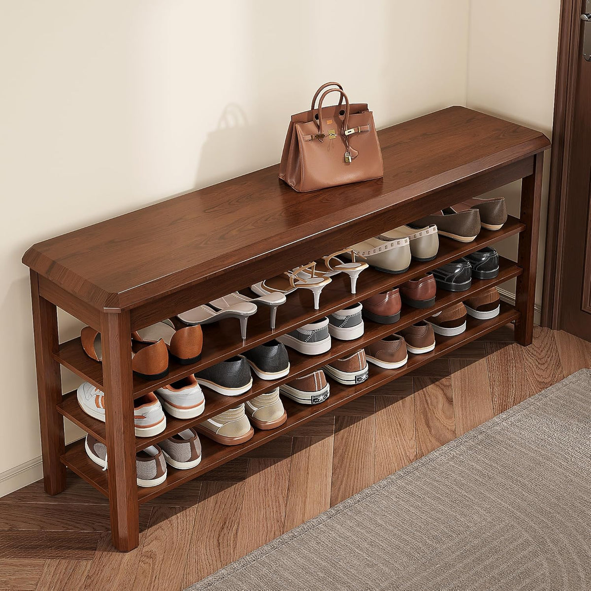 Shoe Rack for Front Door Entrance, Solid Wood Shoe Bench for Closet, Holds Up to 550lbs, Shoe Rack Bench for Entryway, Mudroom, Hallway