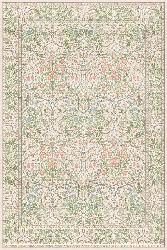 Beige Green 4x6 Washable Area Rug