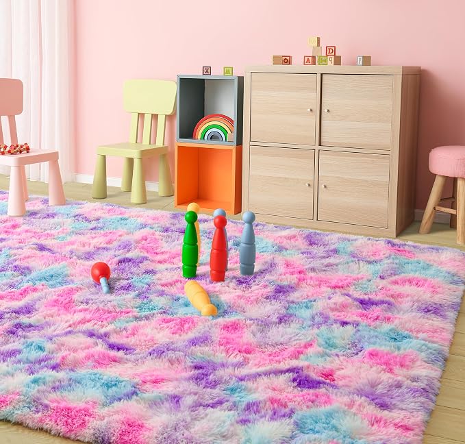 Tepook Soft Rainbow Rug for Girls Room 6x9 Feet, Cute Fluffy Girls Bedroom Area
