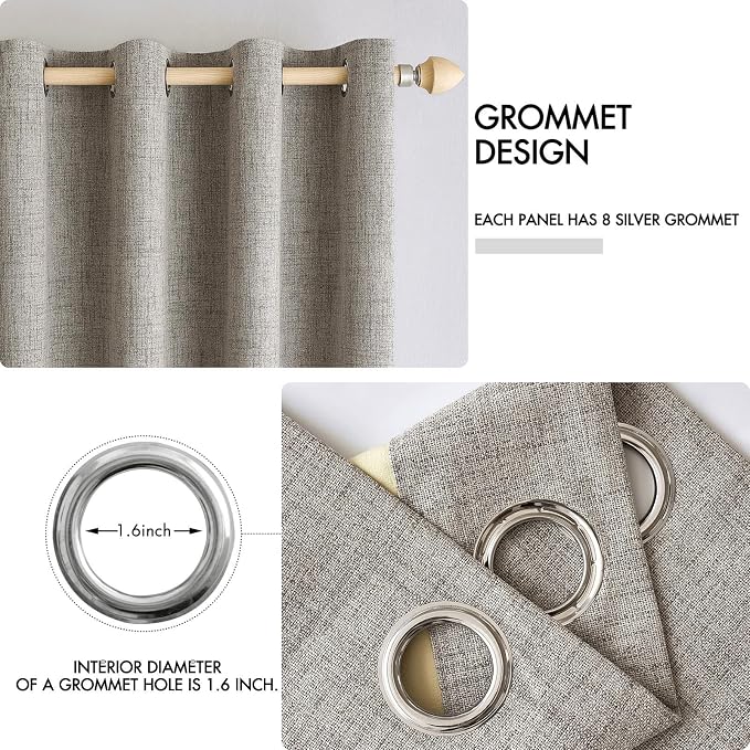 MIULEE Linen Curtains for Bedroom Solid 100% Blackout Thermal Insulated Greige