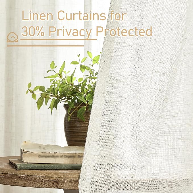 LAMIT 60 Inch Length Window Linen Curtains, Light Filtering Panels Back Tab and