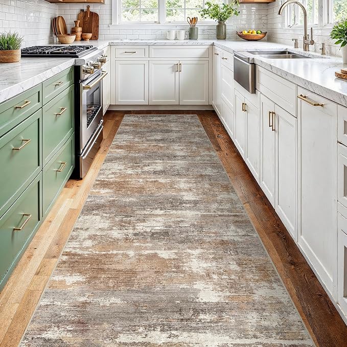 2'6''x12' Washable Kitchen Runner Rug: Modern Abstract Runners