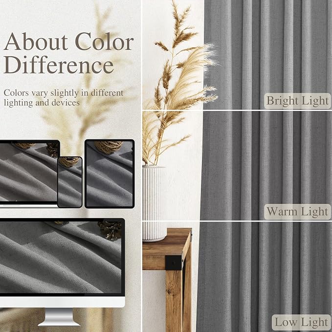 Extra Long Dark Grey Linen Curtains 2 Panels 102 Inches Long