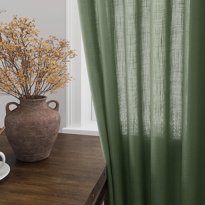 Nanspring Olive Green Linen Curtains