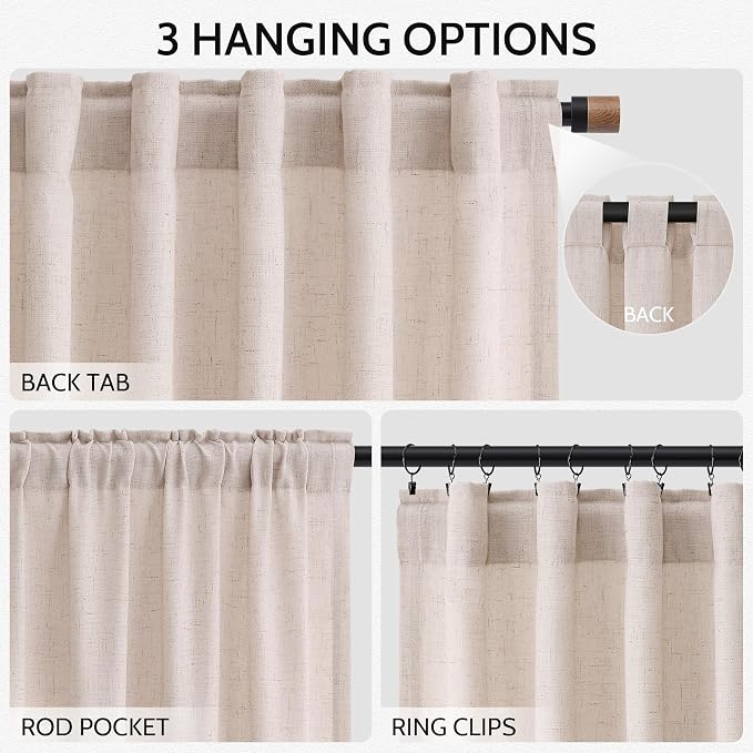 Natural White Linen Curtains 72 Inches Long