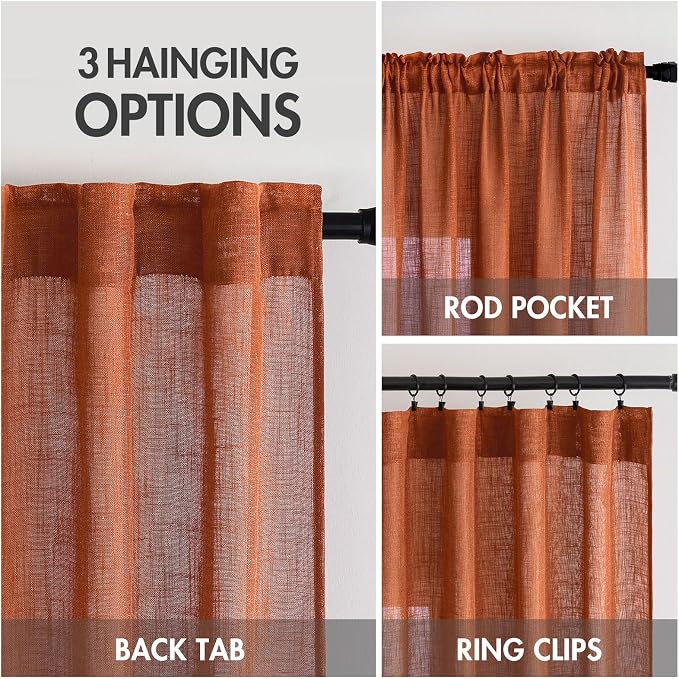 MIULEE Rust Curtains 96 Inch Length 2 Panels