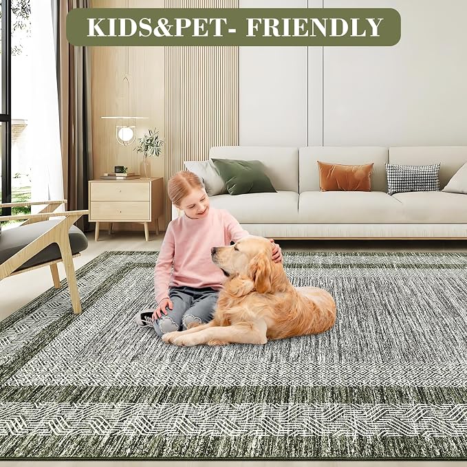 GarveeHome Modern Geometric Area Rug 5x7 Distressed Bordered Rug Washable Non