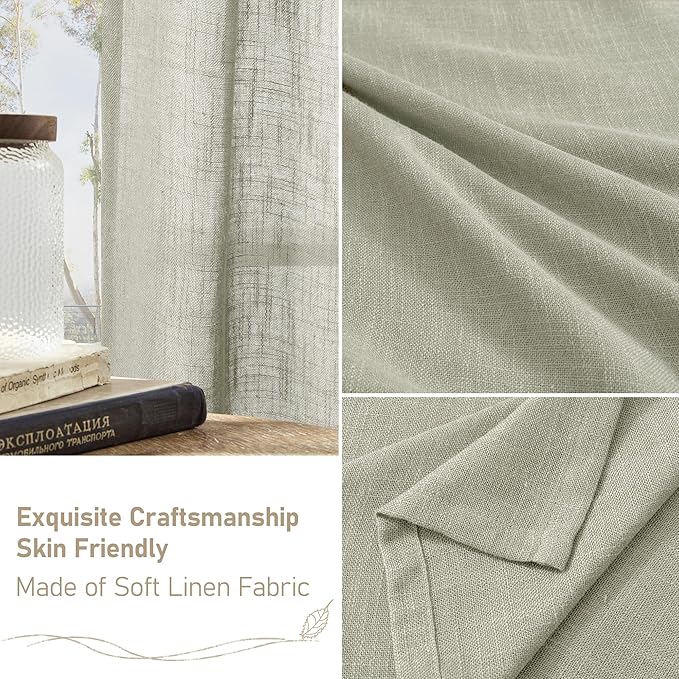 LAMIT Sage Grey Linen Boho Curtains 78 inch Length 2 Panels, Light Filtering