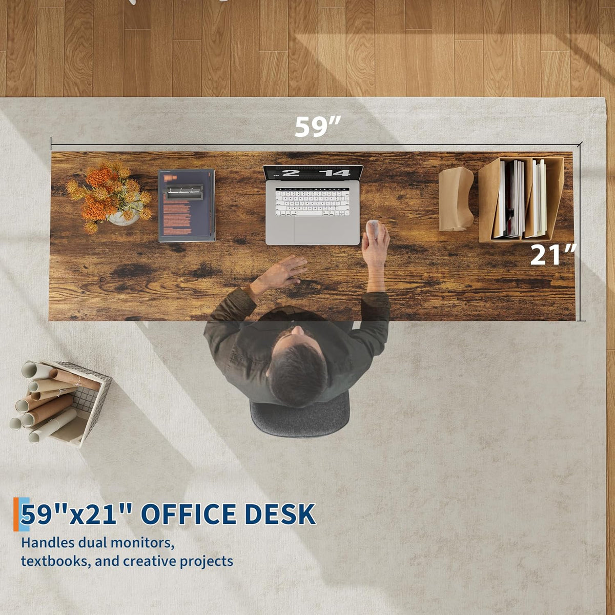 Garvee 59" Farmhouse Executive Desk, Home Office Desk with File Drawer and Storage Cabinet, Wooden Computer Table with 3 Drawers for Work and Study (Vintage)