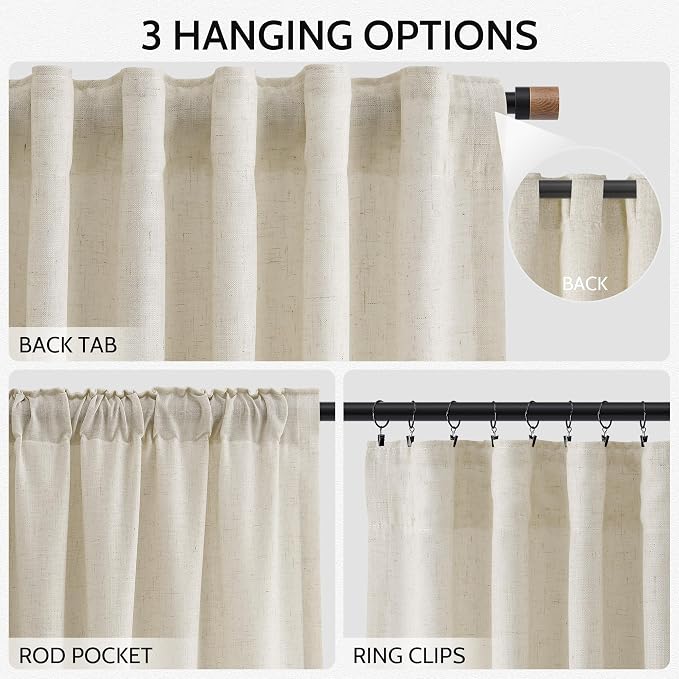 Nanspring Vanilla Linen Curtains 102 Inches Long