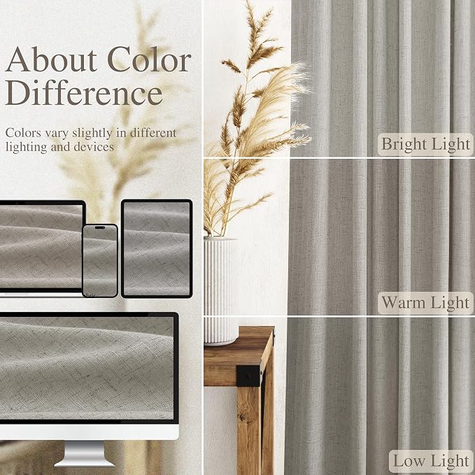 Silver Grey Linen Back Tab Curtains 84 Inch Length