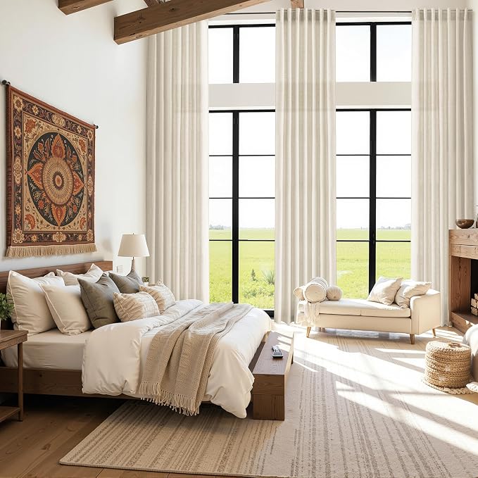 Birch Beige Linen Curtains 132 Inch Length