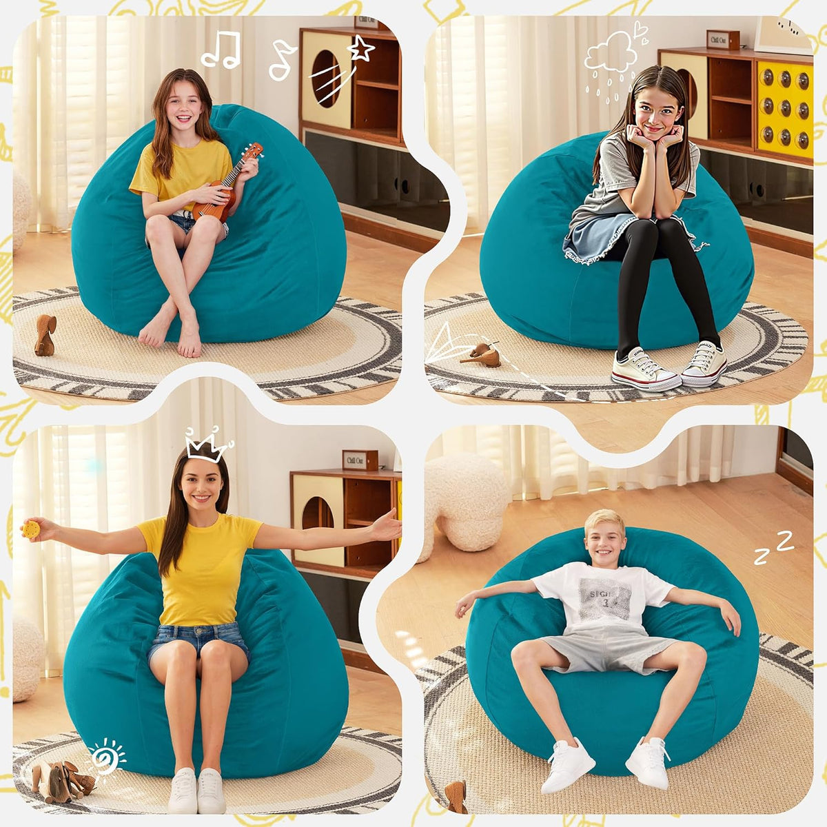 HABUTWAY 2FT Bean Bag Chair, 2' Beanbags Small Bean Bag Chairs with Filling, Teardrop Bean Bag Chair Luxurious Velvet Ultra Soft Fur with Removable Cover (Dark Green)