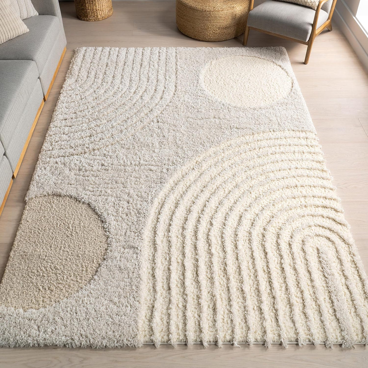 nuLOOM Gloria Abstract Shag Area Rug, 6' 7" x 9', Beige