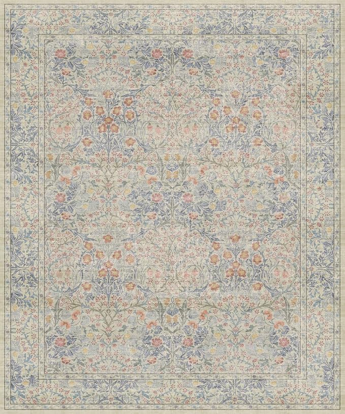 Vintage Washable Beige Blue 10x12 Rug
